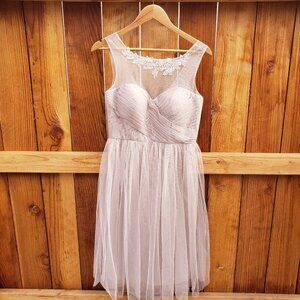 Jenny Yoo Collection Bridesmaid Tule Beige Embroidered Dress Size 8